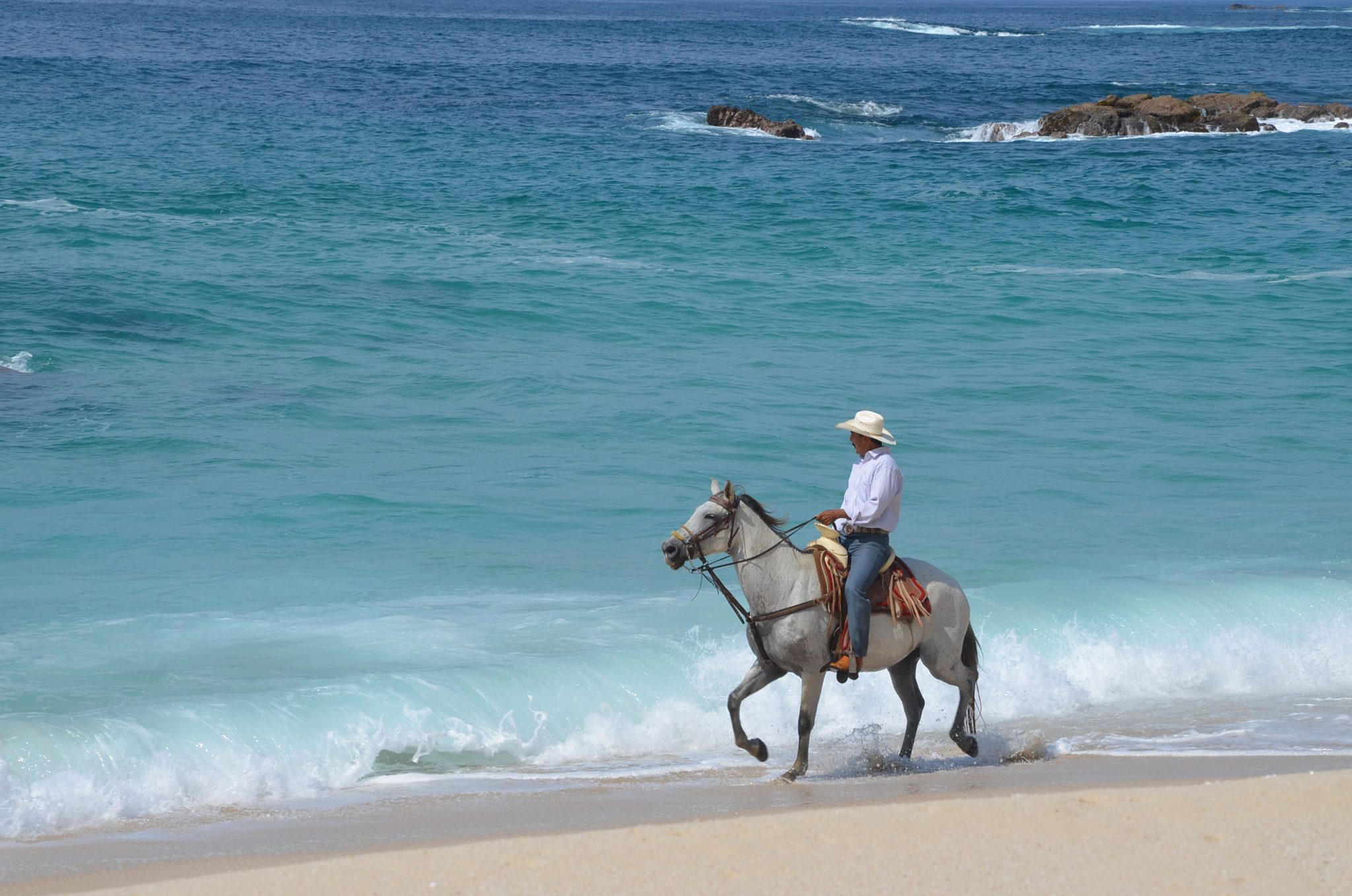 Un cavalier dans les vagues à Cuatunalco