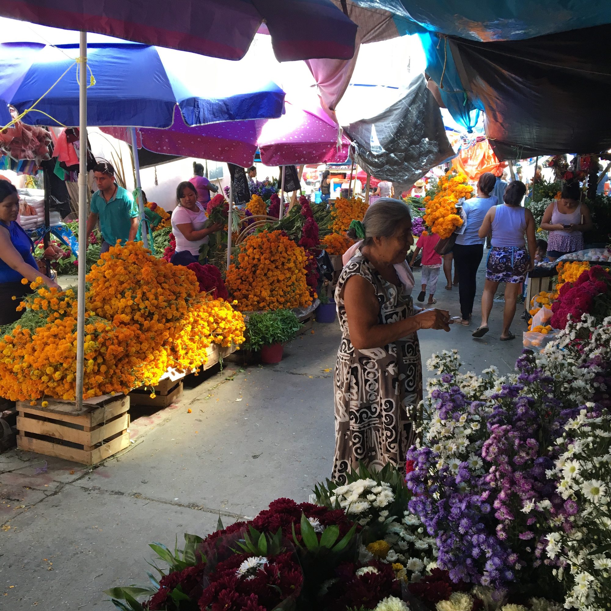 Vendeuses de fleurs au marché de Pochutla