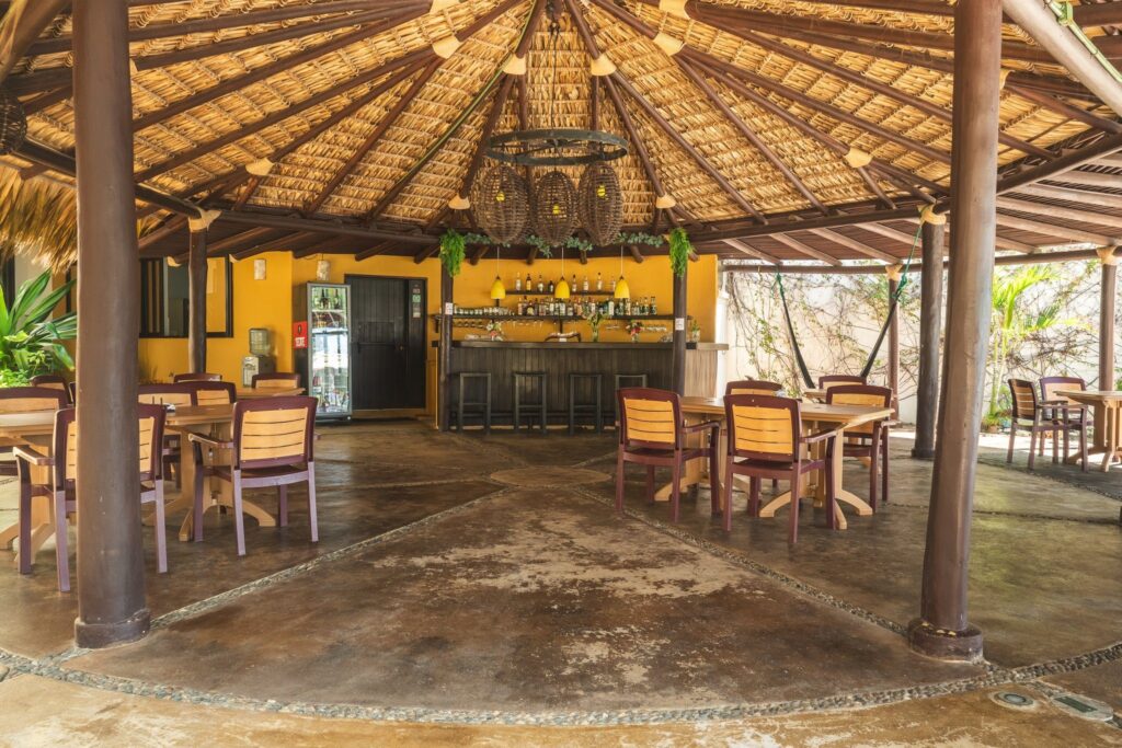 The open-air palapa restaurant and bar