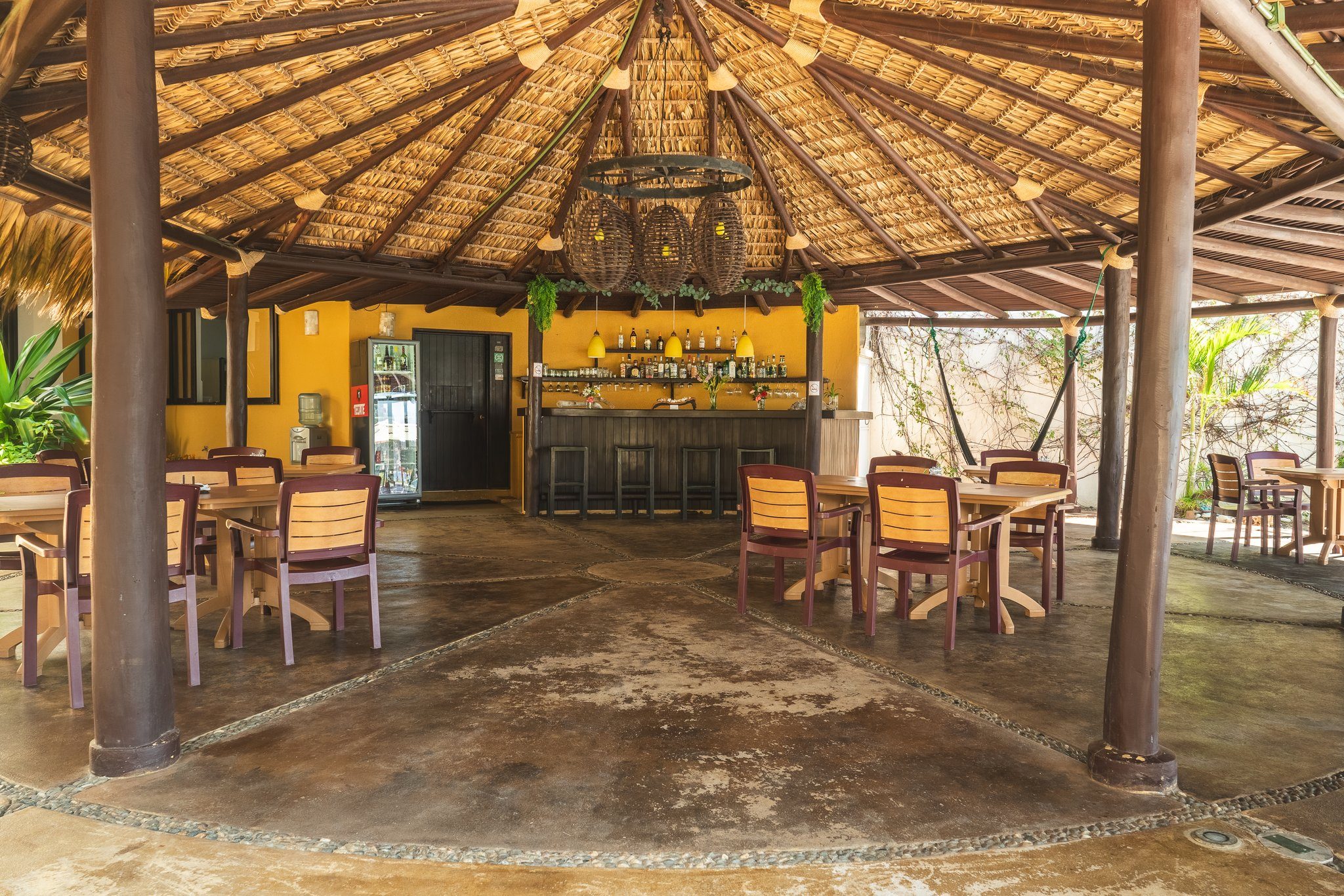 The open-air palapa restaurant and bar