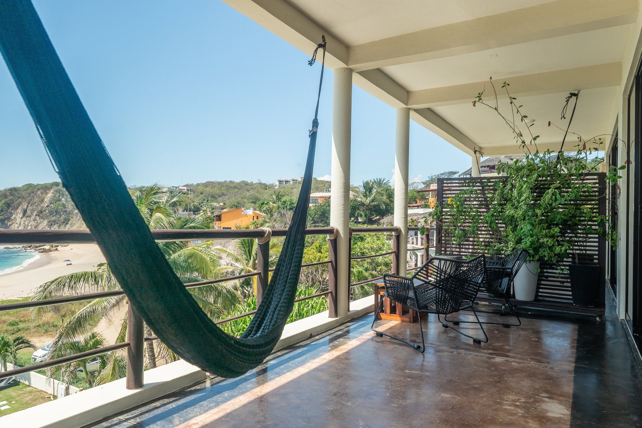 Hammock on a private terrace overlooking Playa Salchi